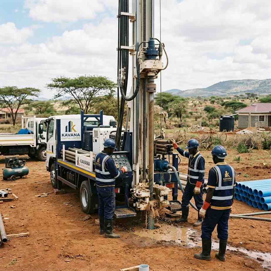 Kavana Capital borehole drilling at a rural homestead in Kenya