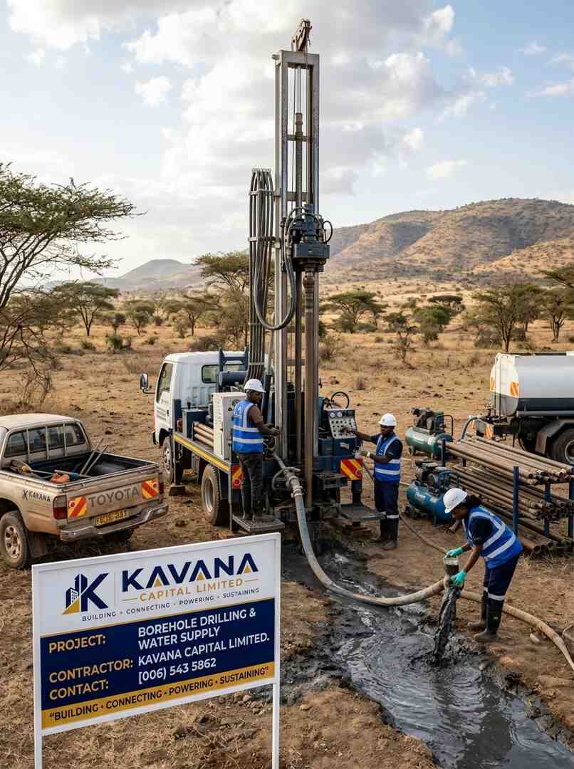 Kavana Capital water supply borehole drilling project signboard