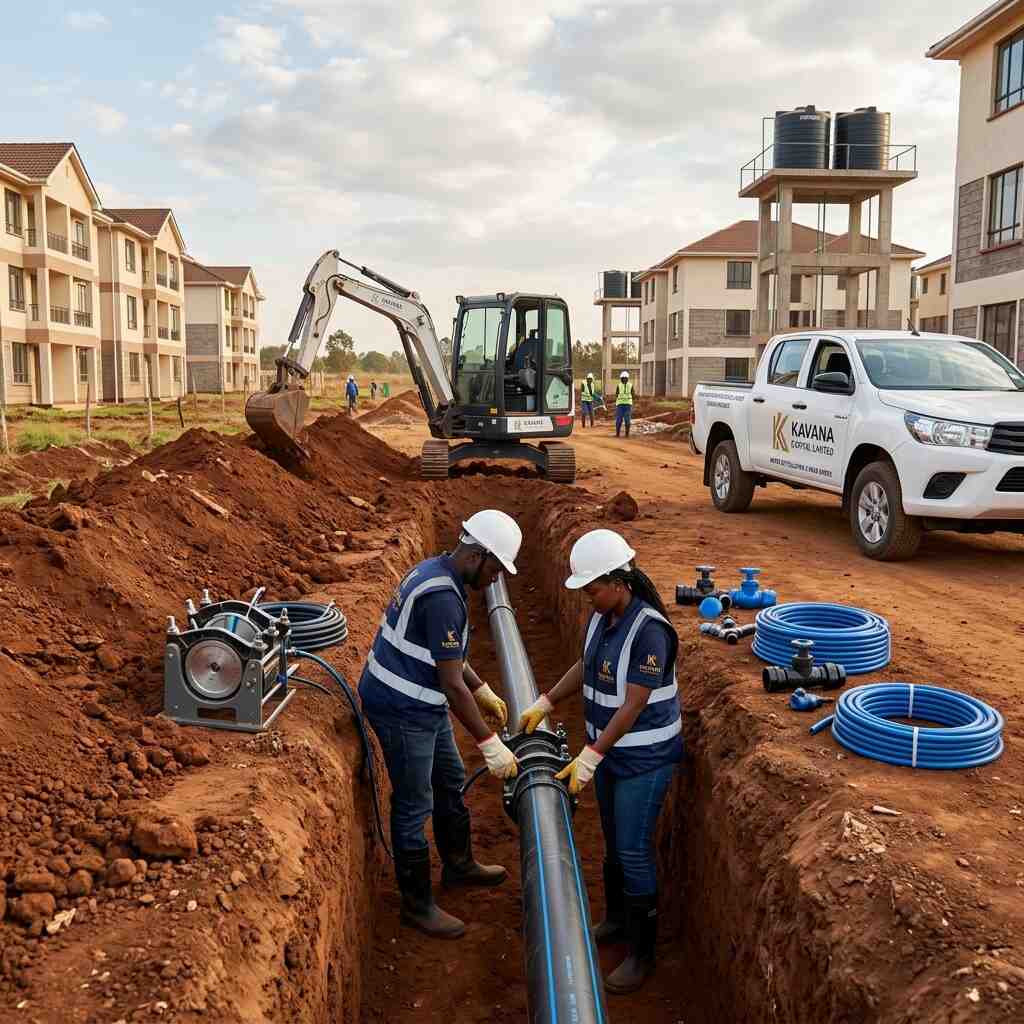 Pipe laying for water reticulation at a housing development by Kavana Capital